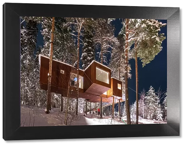 Wood cottage with large panoramic windows, Tree hotel, Harads, Lapland, Sweden