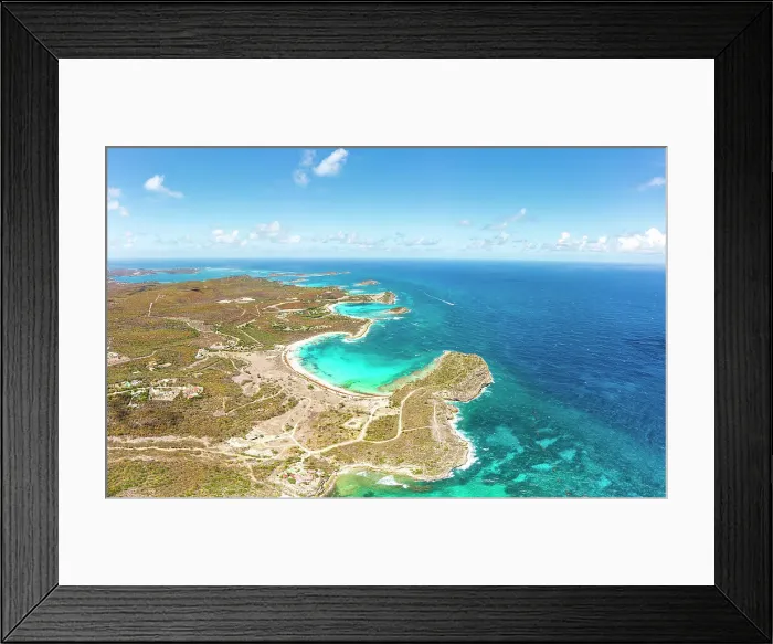 Framed Print : Crystal clear water of Caribbean Sea washing the fine sand beach at Half Moon Bay, overhead view, Antigua, Caribbean, West Indies Framed Print : Crystal clear water of Caribbean Sea washing the fine sand beach at Half Moon Bay, overhead view, Antigua, Caribbean, West Indies