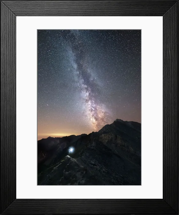 Framed Print : Hiker under the Milky Way at Agnello Pass, Valle Varaita, Piedmont, Italy Framed Print : Hiker under the Milky Way at Agnello Pass, Valle Varaita, Piedmont, Italy