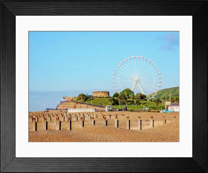Framed Print : View towards Ferris Wheel and Martello Tower, Eastbourne, East Sussex, England, United Kingdom Framed Print : View towards Ferris Wheel and Martello Tower, Eastbourne, East Sussex, England, United Kingdom