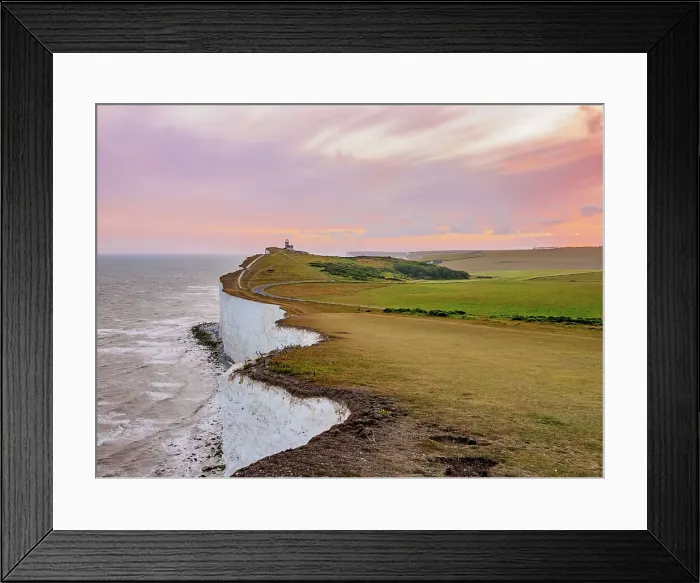Framed Print : Beachy Head Cliffs and Belle Tout Lighthouse at sunset, Eastbourne, East Sussex, England, United Kingdom Framed Print : Beachy Head Cliffs and Belle Tout Lighthouse at sunset, Eastbourne, East Sussex, England, United Kingdom