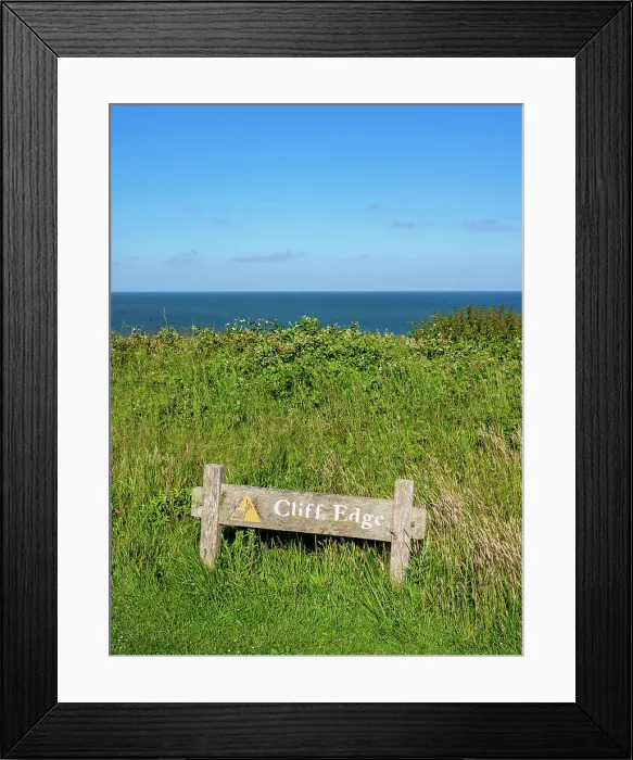 Framed Print : Cliff Edge Warning, Beachy Head Cliffs, Eastbourne, East Sussex, England, United Kingdom
