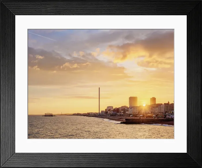 Framed Print : City Waterfront seen from Brighton Palace Pier at sunset, City of Brighton and Hove, East Sussex, England, United Kingdom Framed Print : City Waterfront seen from Brighton Palace Pier at sunset, City of Brighton and Hove, East Sussex, England, United Kingdom