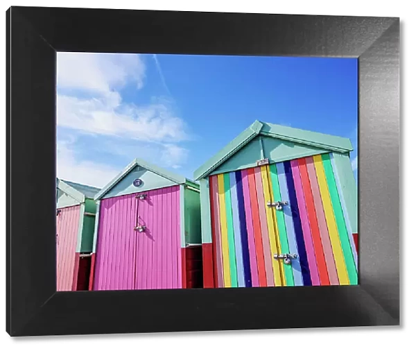 Row of Colourful Beach Huts, Hove, City of Brighton and Hove, East Sussex, England, United Kingdom
