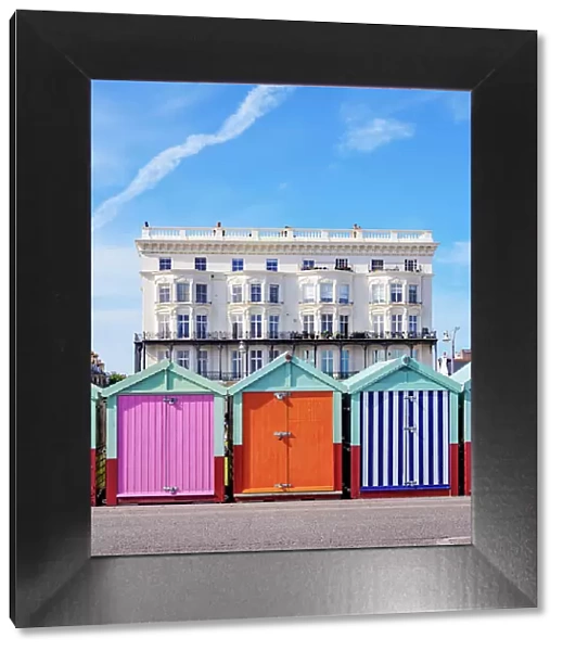 Row of Colourful Beach Huts, Hove, City of Brighton and Hove, East Sussex, England, United Kingdom