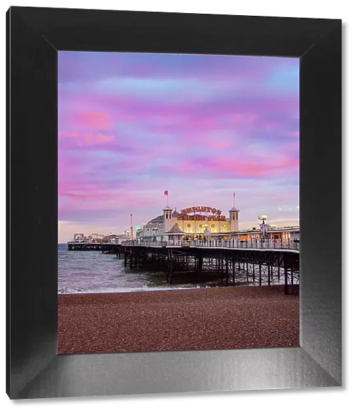 Brighton Palace Pier at dusk, City of Brighton and Hove, East Sussex, England, United Kingdom