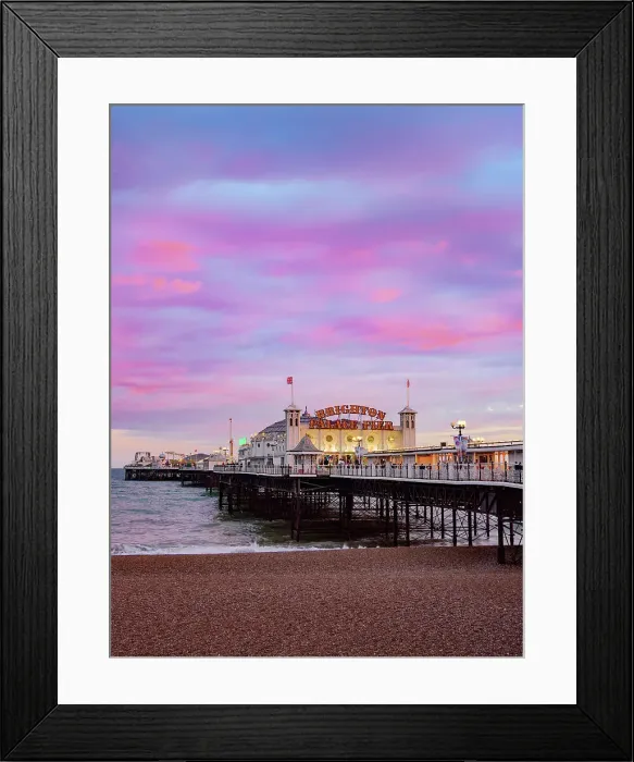 Framed Print : Brighton Palace Pier at dusk, City of Brighton and Hove, East Sussex, England, United Kingdom
