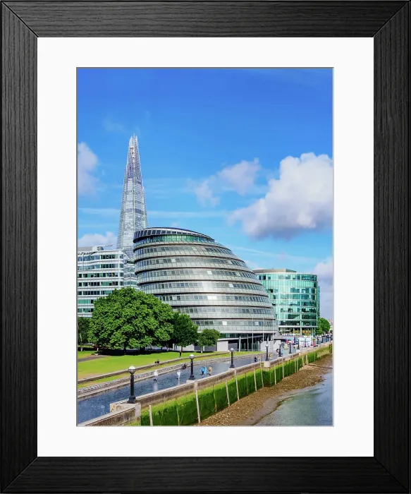 Framed Print : Modern Architecture by the Queens Walk, City Hall and The Shard, London, England, United Kingdom Framed Print : Modern Architecture by the Queens Walk, City Hall and The Shard, London, England, United Kingdom