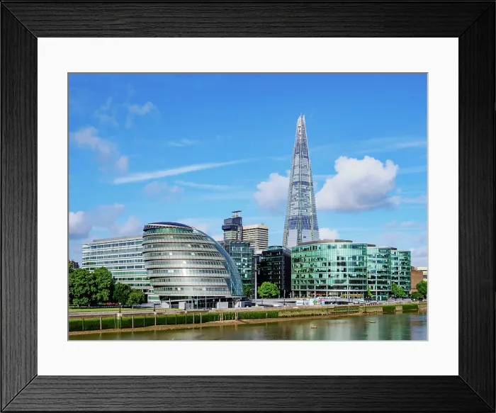 Framed Print : Modern Architecture by the Queens Walk, City Hall and The Shard, London, England, United Kingdom Framed Print : Modern Architecture by the Queens Walk, City Hall and The Shard, London, England, United Kingdom