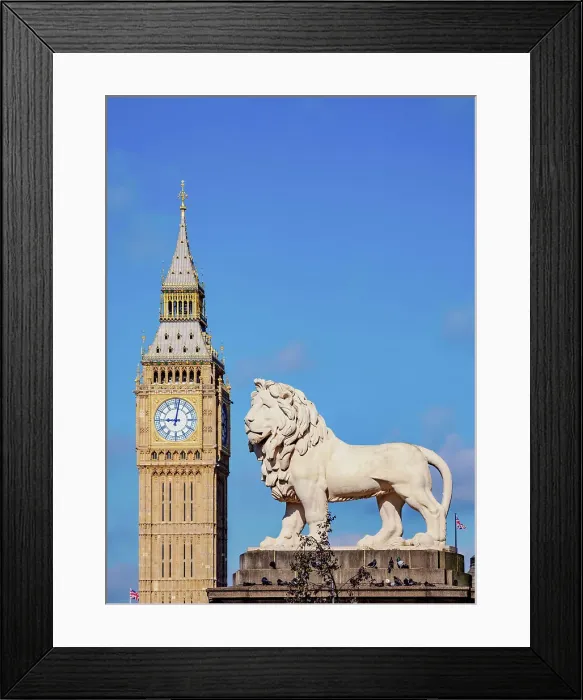 Framed Print : South Bank Lion and Big Ben, London, England, United Kingdom Framed Print : South Bank Lion and Big Ben, London, England, United Kingdom