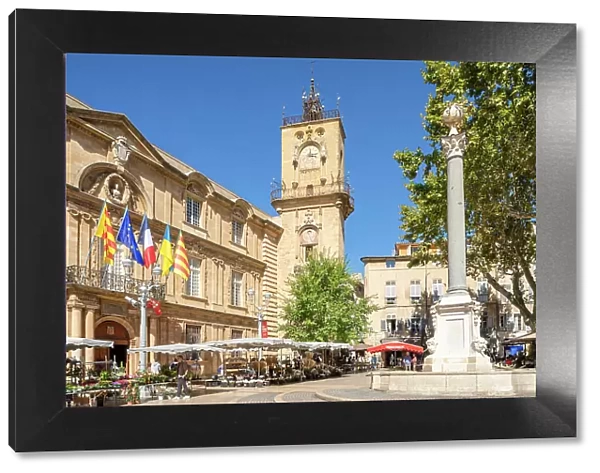 Place de l'Hotel de Ville and Town Hall Clock Tower, Aix-en-Provence, Provence-Alpes-Cote d'Azur, France