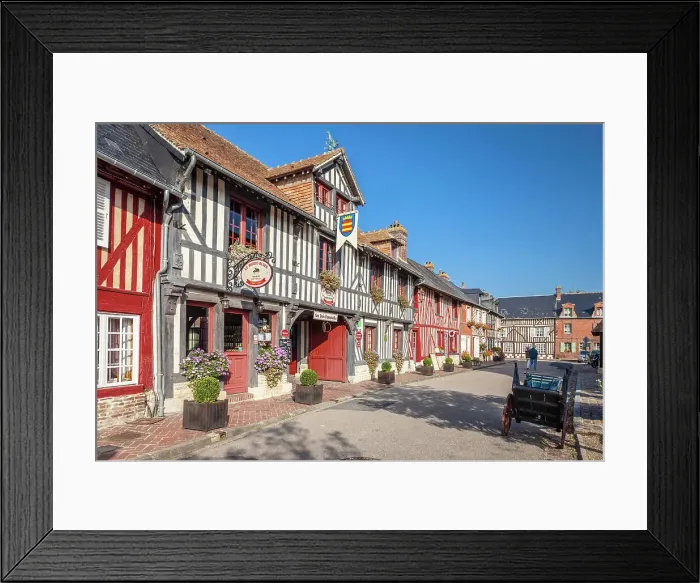 Framed Print : Historic half-timbered houses in the old town of Beuvron-en-Auge, Calvados, Normandy, France