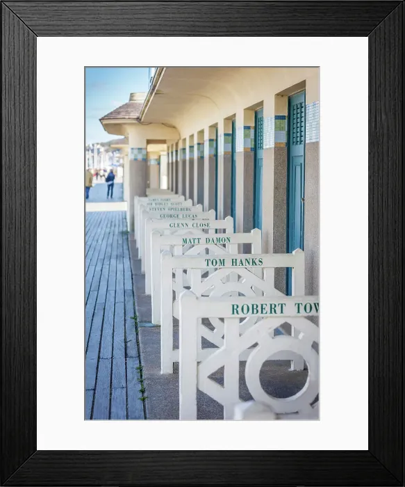 Framed Print : Dressing rooms with actors` names at Deauville lido, Calvados, Normandy, France Framed Print : Dressing rooms with actors` names at Deauville lido, Calvados, Normandy, France