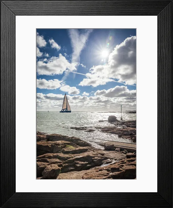 Framed Print : Sailing boat off the coast of Barfleur, Calvados, Normandy, France Framed Print : Sailing boat off the coast of Barfleur, Calvados, Normandy, France