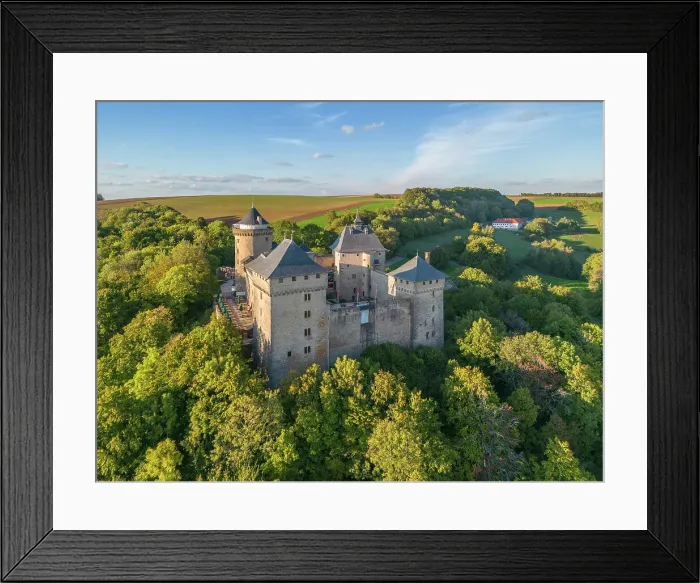 Framed Print : Aerial view at Chateau Malbrouck at Manderen, Moselle, Lorraine, Alsace-Champagne-Ardenne-Lorraine, Grand-Est, France Framed Print : Aerial view at Chateau Malbrouck at Manderen, Moselle, Lorraine, Alsace-Champagne-Ardenne-Lorraine, Grand-Est, France