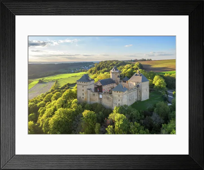 Framed Print : Aerial view at Chateau Malbrouck at Manderen, Moselle, Lorraine, Alsace-Champagne-Ardenne-Lorraine, Grand-Est, France Framed Print : Aerial view at Chateau Malbrouck at Manderen, Moselle, Lorraine, Alsace-Champagne-Ardenne-Lorraine, Grand-Est, France