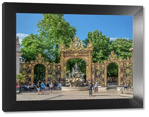 Place Stanislas, UNESCO World Heritage Site, Amphitrite Fountain and golden gate by Jean Lamour, Nancy, Meurthe-et-Moselle, Lorraine, Alsace-Champagne-Ardenne-Lorraine, Grand Est, France