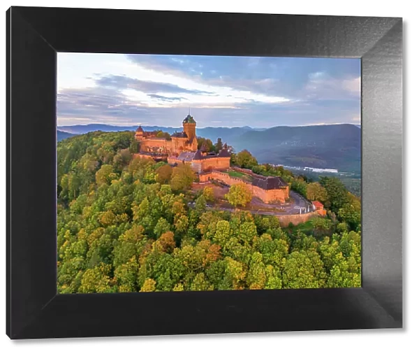 Aerail view at Chateau du Haut-K'nigsbourg, Bas-Rhin, Alsace, Alsace-Champagne-Ardenne-Lorraine, Grand Est, France