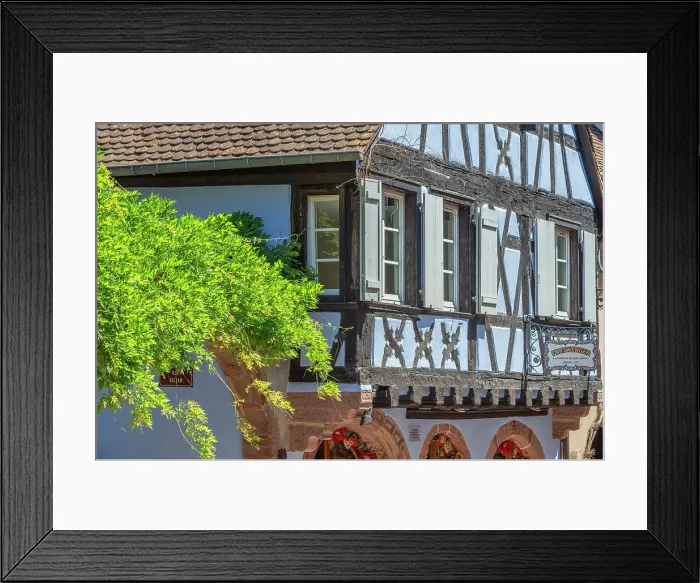 Framed Print : Half-timbered house at Riquewihr, Haut-Rhin, Alsace, Alsace-Champagne-Ardenne-Lorraine, Grand Est, France