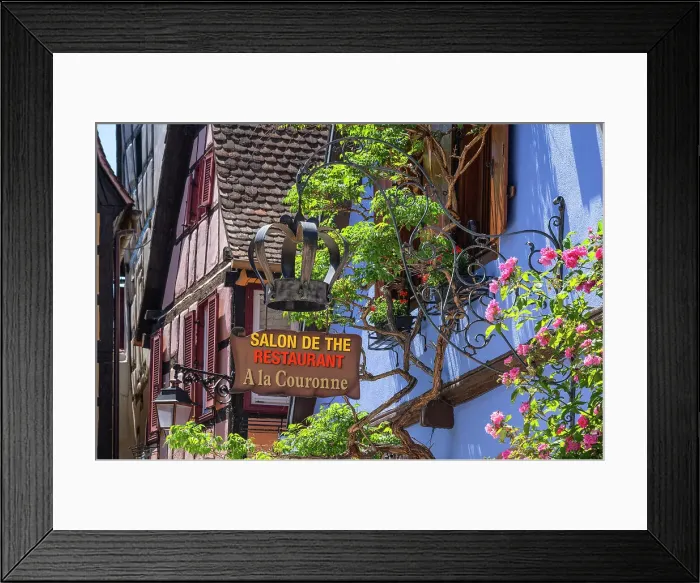 Framed Print : Sign of a restaurant at Riquewihr, Haut-Rhin, Alsace, Alsace-Champagne-Ardenne-Lorraine, Grand Est, France