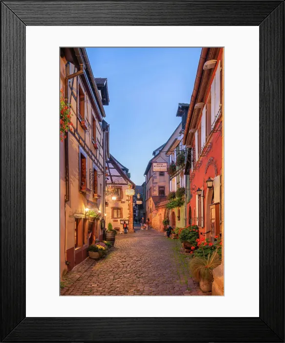 Framed Print : Alley at Riquewihr at dusk, Haut-Rhin, Alsace, Alsace-Champagne-Ardenne-Lorraine, Grand Est, France Framed Print : Alley at Riquewihr at dusk, Haut-Rhin, Alsace, Alsace-Champagne-Ardenne-Lorraine, Grand Est, France