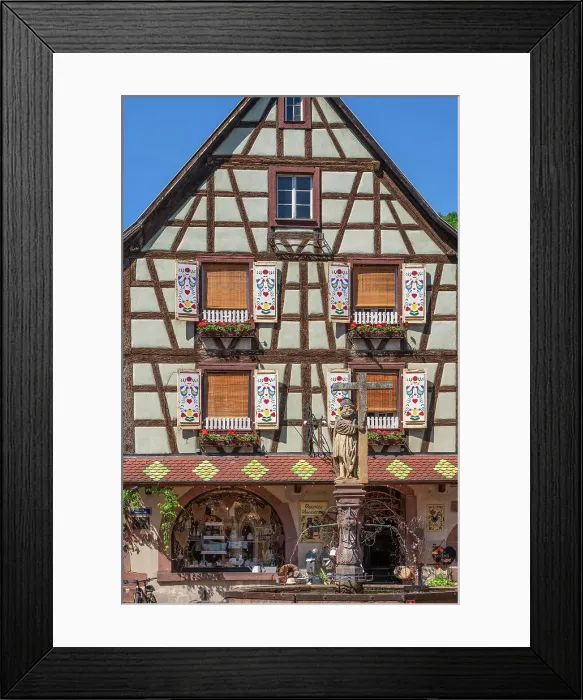 Framed Print : Half-timbered houses at Kaysersberg, Haut-Rhin, Alsace, Alsace-Champagne-Ardenne-Lorraine, Grand Est, France