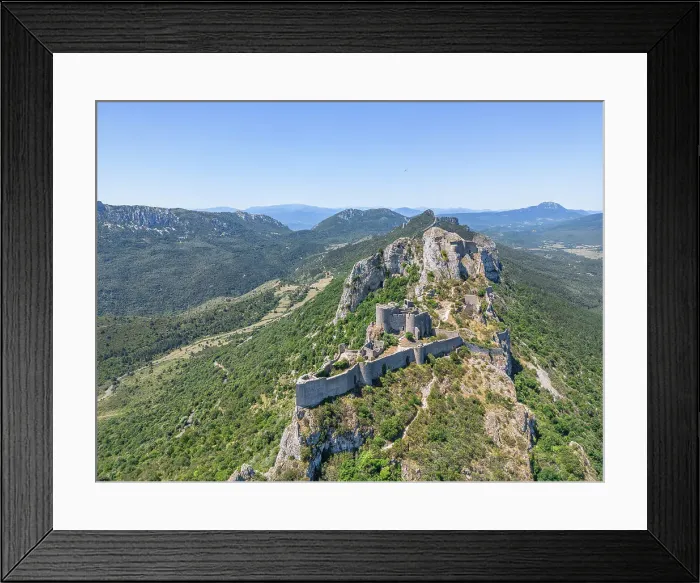 Framed Print : Aerial view at Catharian Castle Peyrepertuse, Duilhac-sous-Peyrepertuse, Aude, Languedoc-Roussillon, Occitanie, France Framed Print : Aerial view at Catharian Castle Peyrepertuse, Duilhac-sous-Peyrepertuse, Aude, Languedoc-Roussillon, Occitanie, France