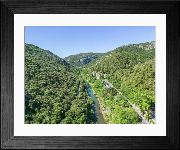 Framed Print : Aerial view at Saint-Guilhem-le-Desert, Herault, Languedoc-Roussillon, Occitanie, France Framed Print : Aerial view at Saint-Guilhem-le-Desert, Herault, Languedoc-Roussillon, Occitanie, France