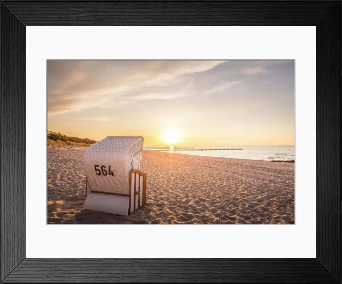 Framed Print : Evening mood with a beach chair on the beach of Zingst, Mecklenburg-Western Pomerania, Baltic Sea, Northern Germany, Germany Framed Print : Evening mood with a beach chair on the beach of Zingst, Mecklenburg-Western Pomerania, Baltic Sea, Northern Germany, Germany