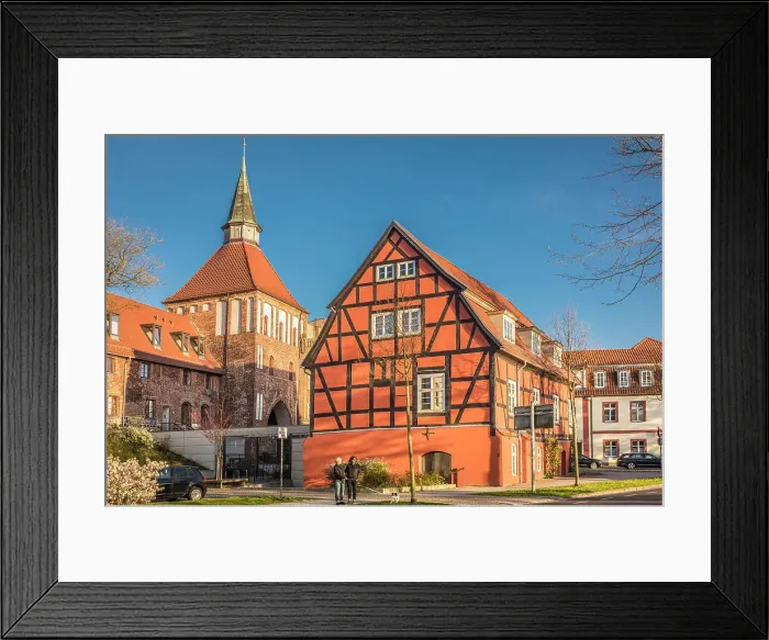 Framed Print : Gate and historic half-timbered house, Stralsund, Mecklenburg-West Pomerania, North Germany, Germany Framed Print : Gate and historic half-timbered house, Stralsund, Mecklenburg-West Pomerania, North Germany, Germany