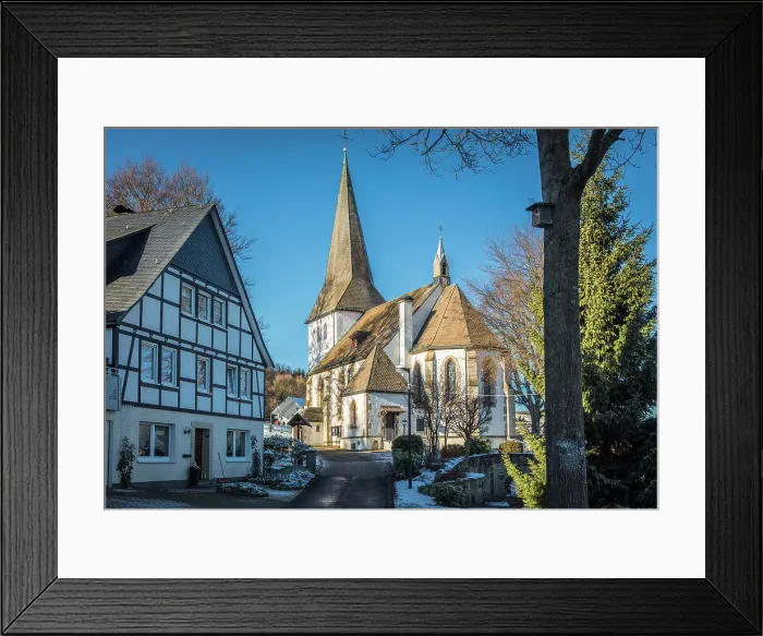Framed Print : Church of St. Lambertus in the village of Gronebach near Winterberg, Sauerland, North Rhine-Westphalia, Germany