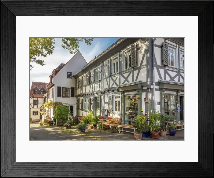 Framed Print : Historic half-timbered houses in the old town of Bad Homburg, Taunus, Hesse, Germany