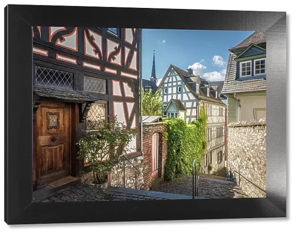 Half-timbered houses at the cathedral steps, Limburg, Lahn valley, Hesse, Germany