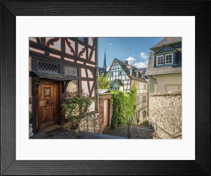 Framed Print : Half-timbered houses at the cathedral steps, Limburg, Lahn valley, Hesse, Germany Framed Print : Half-timbered houses at the cathedral steps, Limburg, Lahn valley, Hesse, Germany