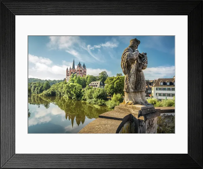 Framed Print : View from the old Lahn Bridge with Nepomuk statue to Limburg Cathedral, Limburg, Lahn Valley, Hesse, Germany Framed Print : View from the old Lahn Bridge with Nepomuk statue to Limburg Cathedral, Limburg, Lahn Valley, Hesse, Germany