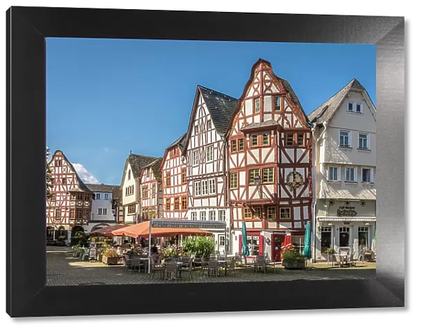 Historic half-timbered houses on Bischofsplatz in the old town of Limburg, Lahn valley, Hesse, Germany