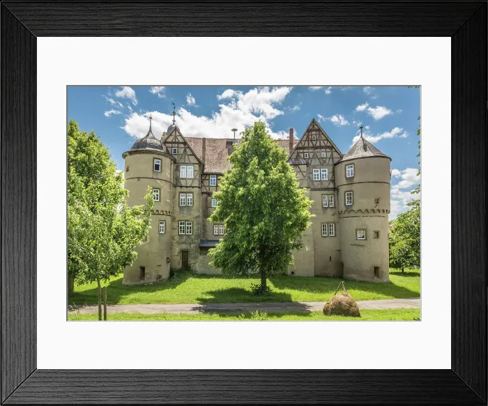 Framed Print : Former moated castle (from 1544) in Waldmannshofen, Romantic Road, Taubertal, Baden-Wurttemberg, Germany
