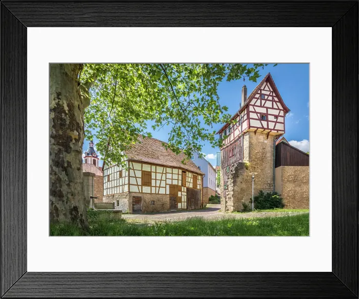 Framed Print : Half-timbered houses at Taubertorplatz in Creglingen, Romantic Road, Taubertal, Baden-Wurttemberg, Germany Framed Print : Half-timbered houses at Taubertorplatz in Creglingen, Romantic Road, Taubertal, Baden-Wurttemberg, Germany