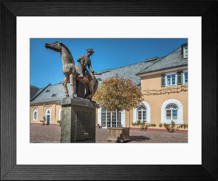 Framed Print : Monument Spatlesereiter in the courtyard of Johannisberg Castle, Rheingau, Hesse, Germany Framed Print : Monument Spatlesereiter in the courtyard of Johannisberg Castle, Rheingau, Hesse, Germany