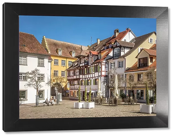 Historic houses on Schlossplatz in the old town of Meersburg, Baden-Wurttemberg, Germany