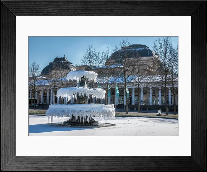 Framed Print : Frozen fountain at Bowling Green in front of the State Theater, Wiesbaden, Hesse, Germany Framed Print : Frozen fountain at Bowling Green in front of the State Theater, Wiesbaden, Hesse, Germany