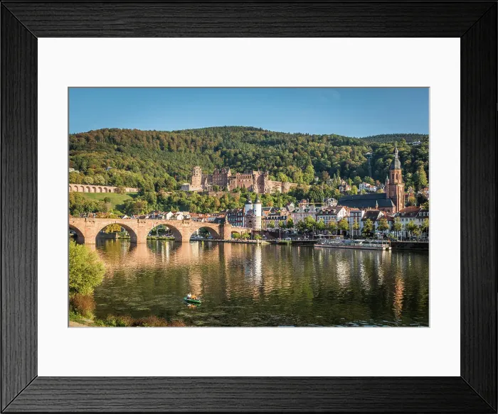 Framed Print : Old Neckar Bridge overlooking Heidelberg Castle and the old town, Baden-Wurttemberg, Germany