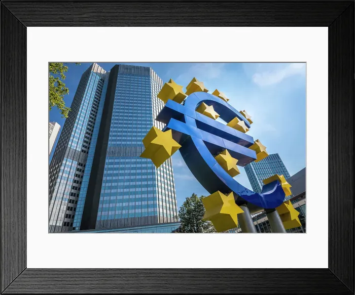 Framed Print : Euro sculpture in front of the Euro Tower, Frankfurt, Hesse, Germany Framed Print : Euro sculpture in front of the Euro Tower, Frankfurt, Hesse, Germany