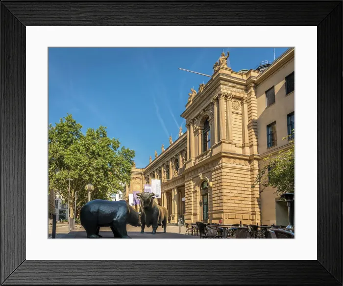 Framed Print : Bull and Bear in front of the Frankfurt Stock Exchange, Frankfurt, Hesse, Germany Framed Print : Bull and Bear in front of the Frankfurt Stock Exchange, Frankfurt, Hesse, Germany