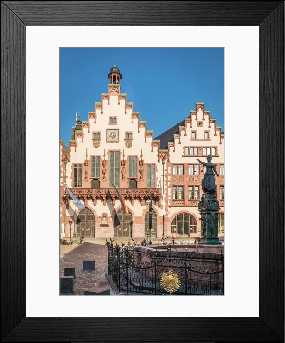 Framed Print : Frankfurter Romer Town Hall and Minvera Fountain, Frankfurt, Hesse, Germany Framed Print : Frankfurter Romer Town Hall and Minvera Fountain, Frankfurt, Hesse, Germany