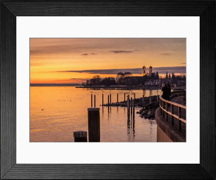 Framed Print : Sunset on the shore of Friedrichshafen with Castle Church, Baden-Wurttemberg, Germany Framed Print : Sunset on the shore of Friedrichshafen with Castle Church, Baden-Wurttemberg, Germany