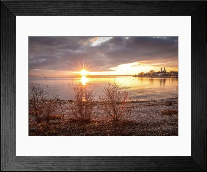Framed Print : Sunset on the shore of Lake Constance from Friedrichshafen with the Castle Church, Baden-Wurttemberg, Germany Framed Print : Sunset on the shore of Lake Constance from Friedrichshafen with the Castle Church, Baden-Wurttemberg, Germany