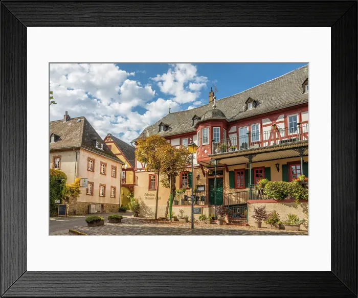 Framed Print : Vineyard and historic houses in the old town of Kiedrich, Rheingau, Hesse, Germany Framed Print : Vineyard and historic houses in the old town of Kiedrich, Rheingau, Hesse, Germany