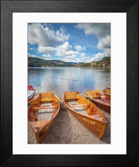Framed Print : Traditional rowing boats at Lake Titsee, Black Forest, Baden-Wurttemberg, Germany Framed Print : Traditional rowing boats at Lake Titsee, Black Forest, Baden-Wurttemberg, Germany