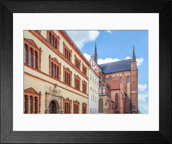 Framed Print : Historic District Court of Wismar and Church of St. Georgen in Wismar, Mecklenburg-Western Pomerania, Baltic Sea, Northern Germany, Germany